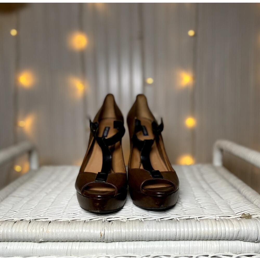 Kurt Geiger Brown and Black Platform Peep-Toe Heels - Picture 3 of 11